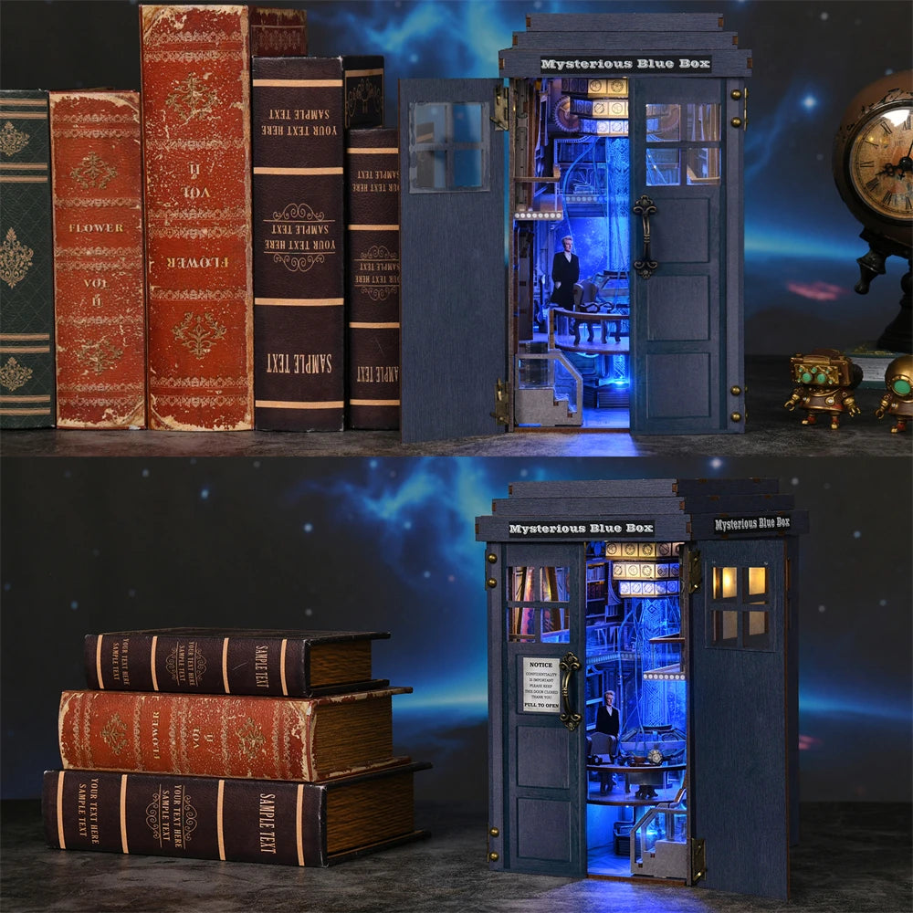 Book Nook Kit Mysterious Telephone Booth DIY Wooden Puzzle Handmade Bookshelf Dollhouse Model Bookend Building Home Decoration - Smarsty