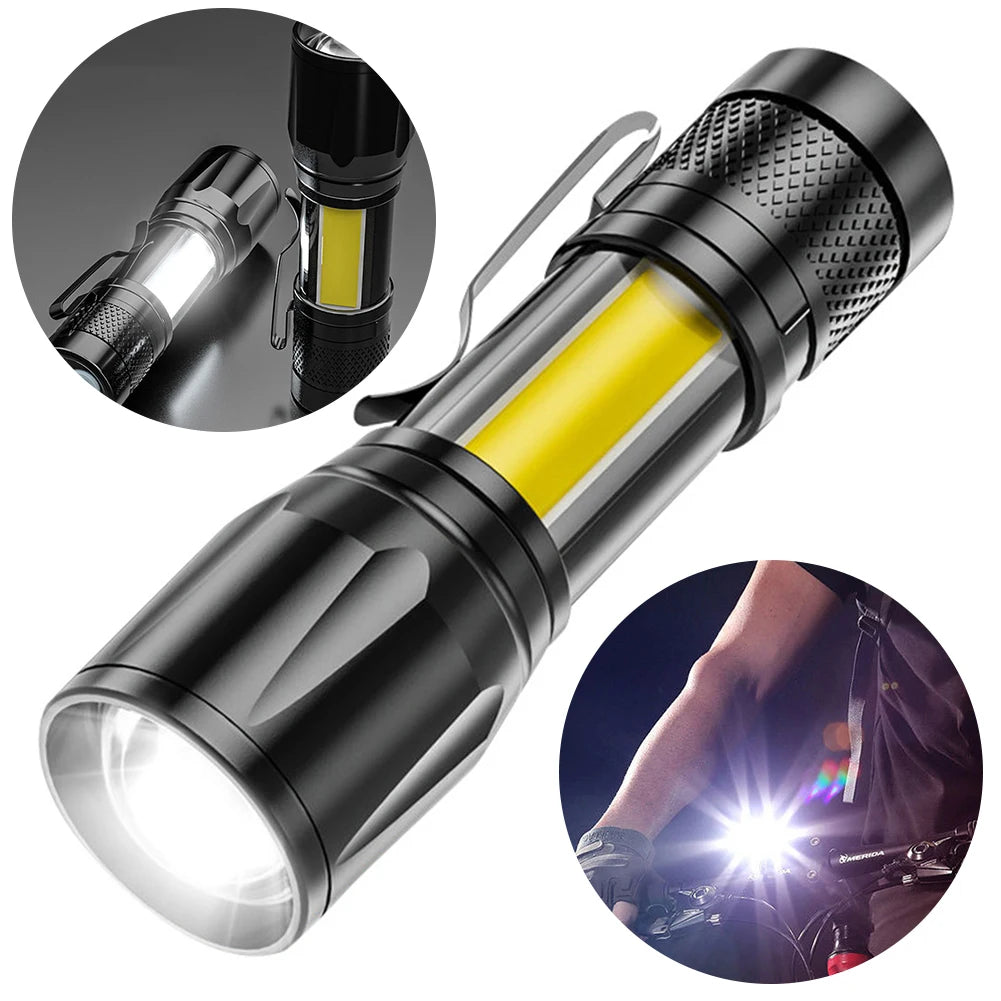 XPE+COB Powerful Flashlight Telescopic Zoom Portable Flash Light USB Rechargeable Camping Light Waterproof for Hiking Emergency