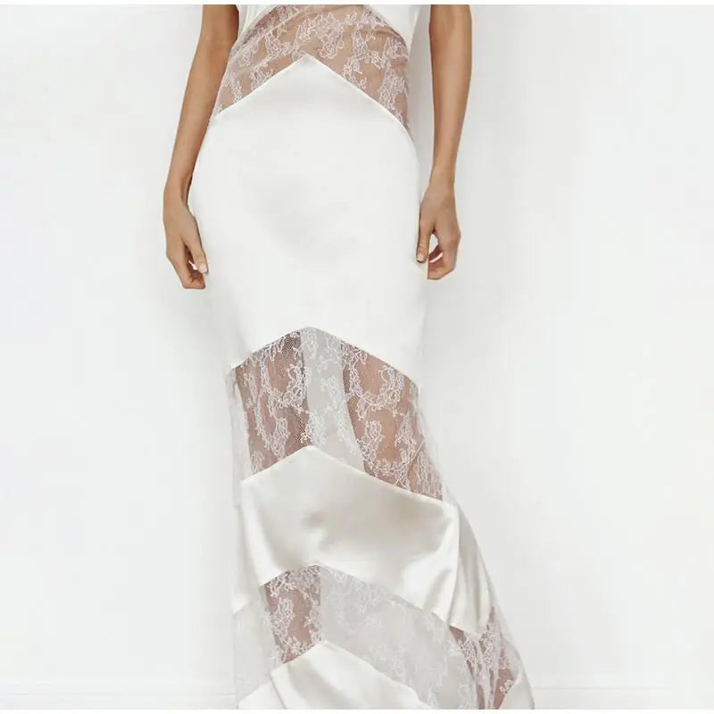 Elegant Lace Halter Dress Women Slim V-neck Backless Evening Long Dresses Woman Sleeveless Vintage Party Robe Lady Spring Summer - Smarsty