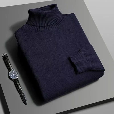 Autumn Mens High Quality Knitted Turtleneck Sweater Slim Fit Long Sleeve Anti-pilling Pullover Solid Color Trend Men Streetwea - Smarsty