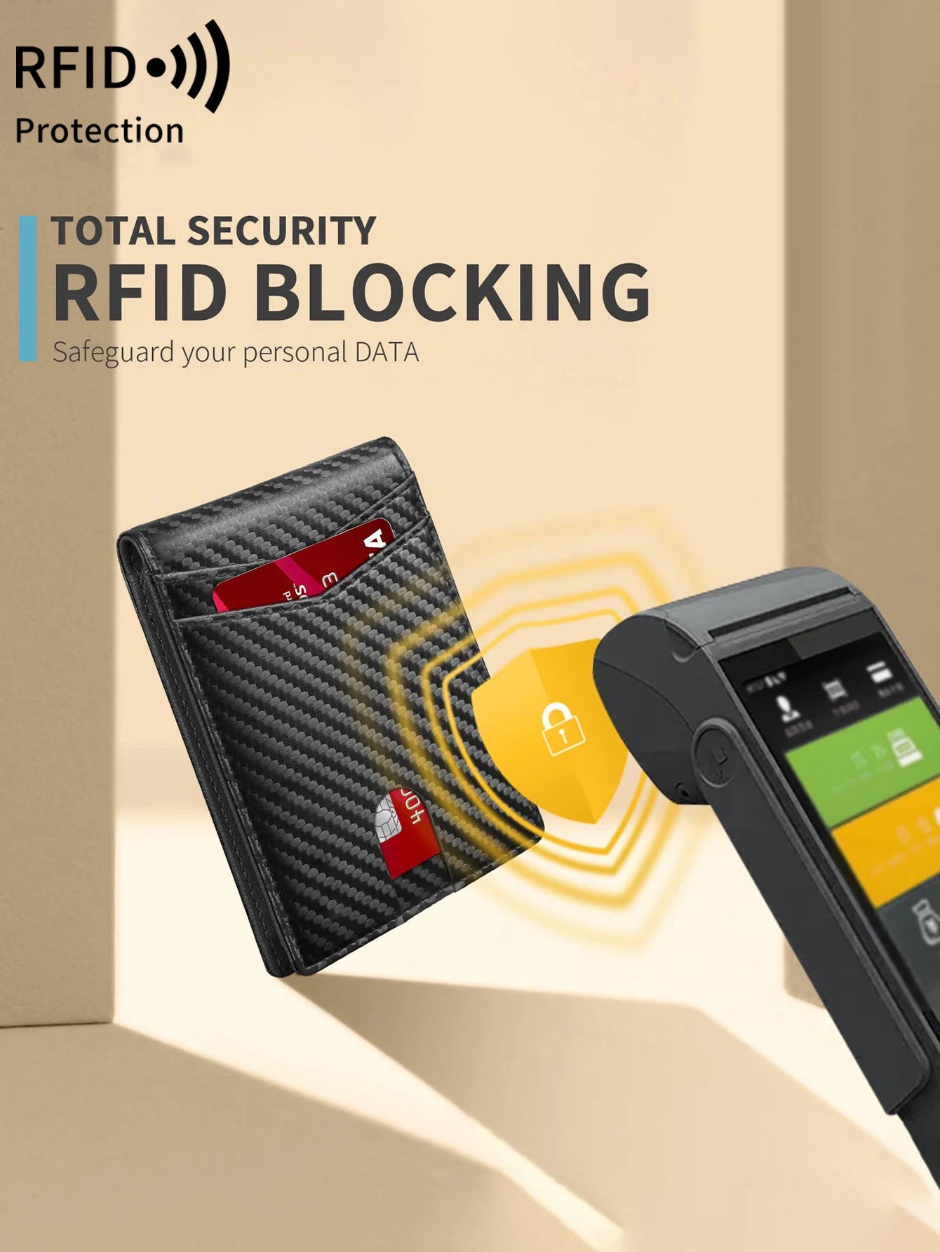 RFID Blocking Ultra-thinTrifold Wallet Carbon Fiber Pattern Portable Credit Card Holder,with2 ID Windows and Multiple Card Slots - Smarsty