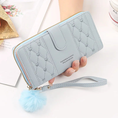 Women Long Wallet Pu Leather Card Holder Large Capacity Hasp Zipper Coin Purse Multi Card Organizer Cell Phone Wristlet Handbag - Smarsty
