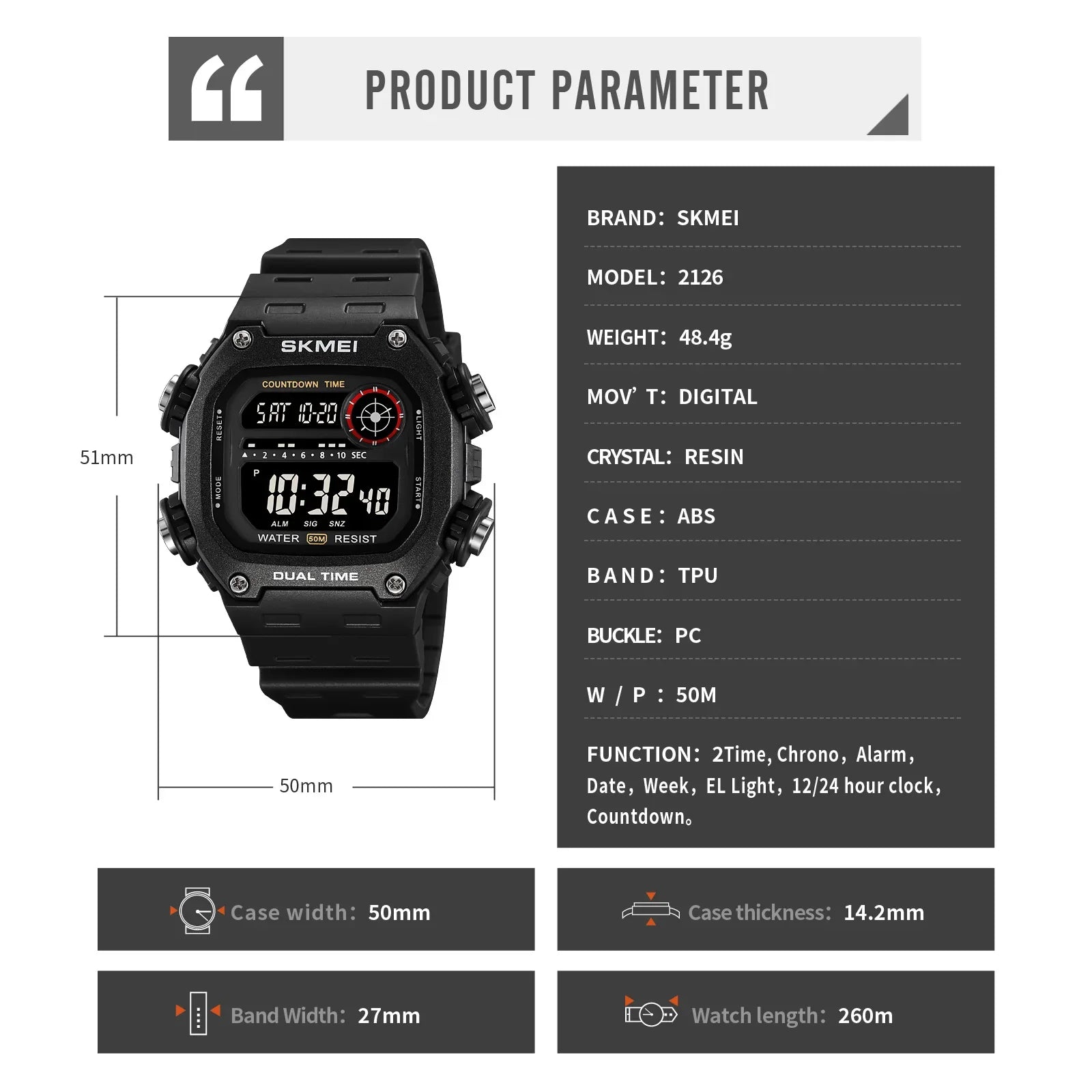 Skmei 2126 Waterproof Digital Sports Watch for Men - Smarsty