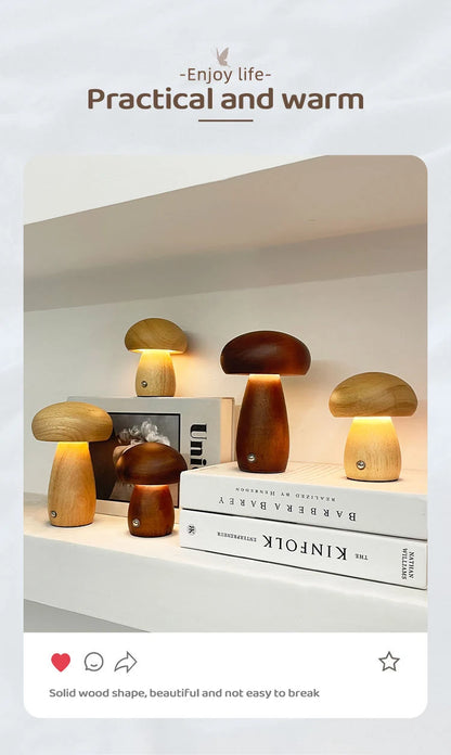 Wooden Mushroom Night Light with Stepless Dimming - Smarsty