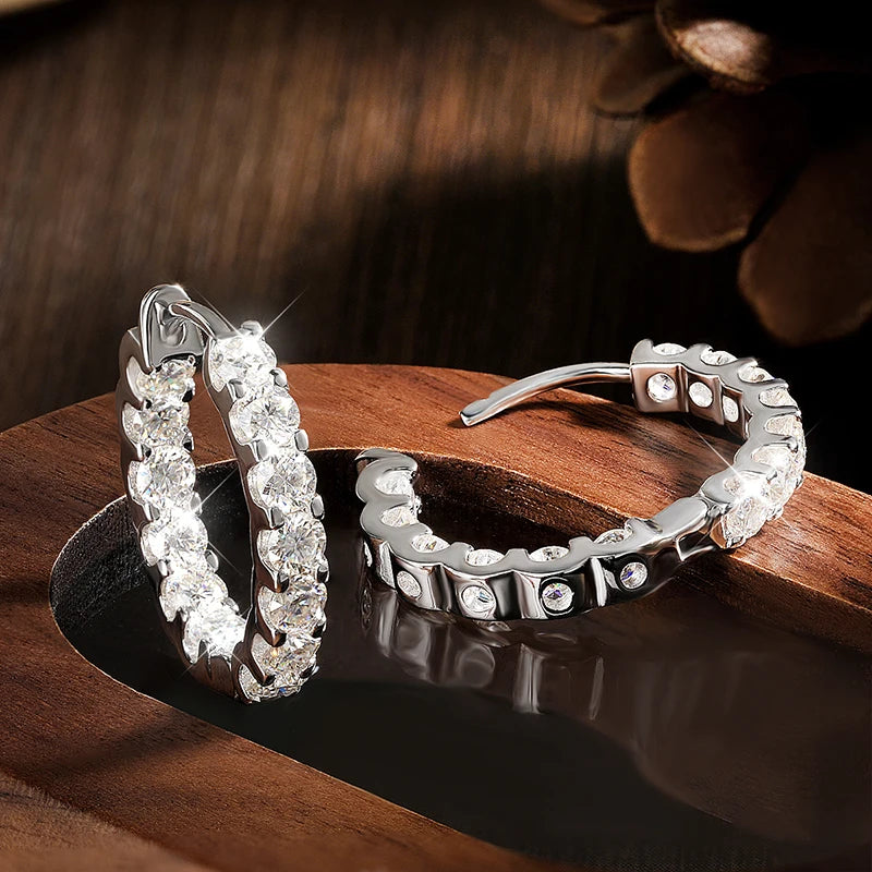 Moissanite Hoop Earrings 2.6Ct D Color Sterling Silver - Smarsty