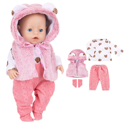Doll Clothes For 43cm Baby Doll Leather Jacket Pants Jumpers Rompers Set For 18 Inch American Doll Coat Winter Clothes