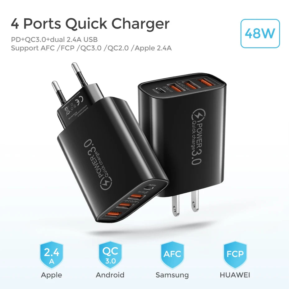 48W USB C WallMountedCharger PD Fast Charge 3.0 Universal - Smarsty