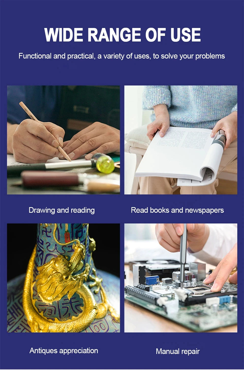 Rechargeable Handheld Magnifier with LED Light for Easy Reading - Smarsty
