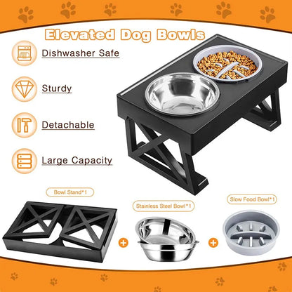 Adjustable Height Elevated Dog Feeding Bowl Stand - Smarsty