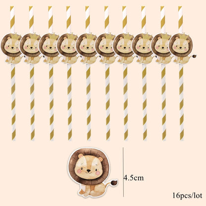 16Pcs Eco-Friendly Wild Animal Paper Straws for Kids Parties - Smarsty