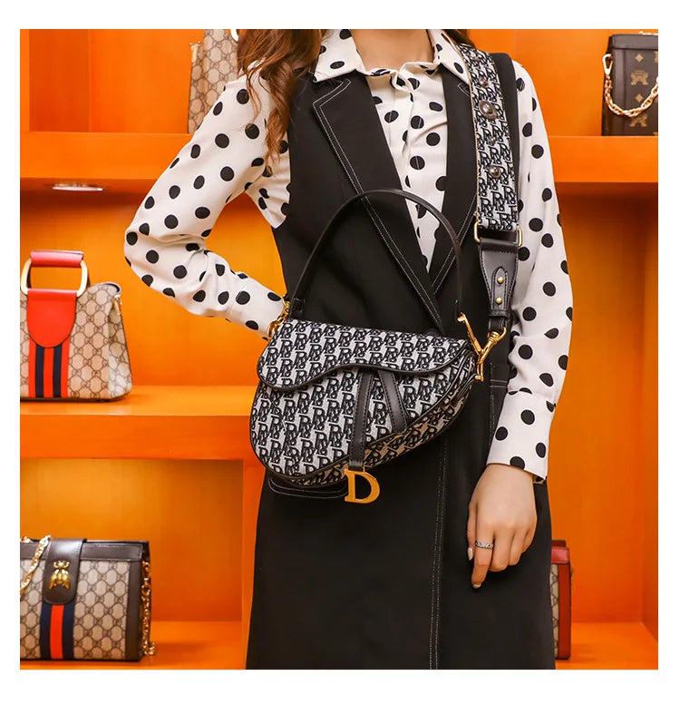 Studded Embroidered Shoulder Crossbody Bag Saddle Handbag - Smarsty