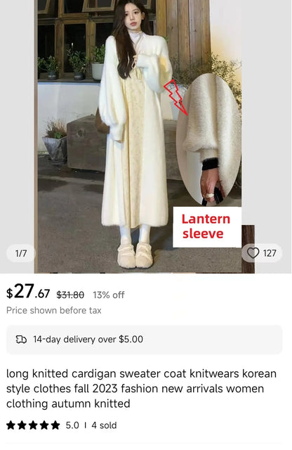 white Long Cardigan for women 2025 new winter clothes Knitted fluffy long sleeve Cashmere sweater coat korean style warm vintage - Smarsty
