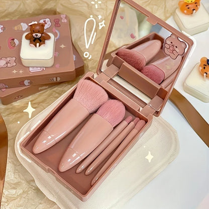 5Pcs Portable Makeup Brush Set With Mirror - Smarsty