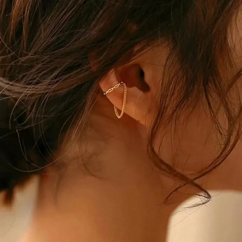Minimalist Fake Piercing Ear Cuff Earrings with Tassel Design - Smarsty