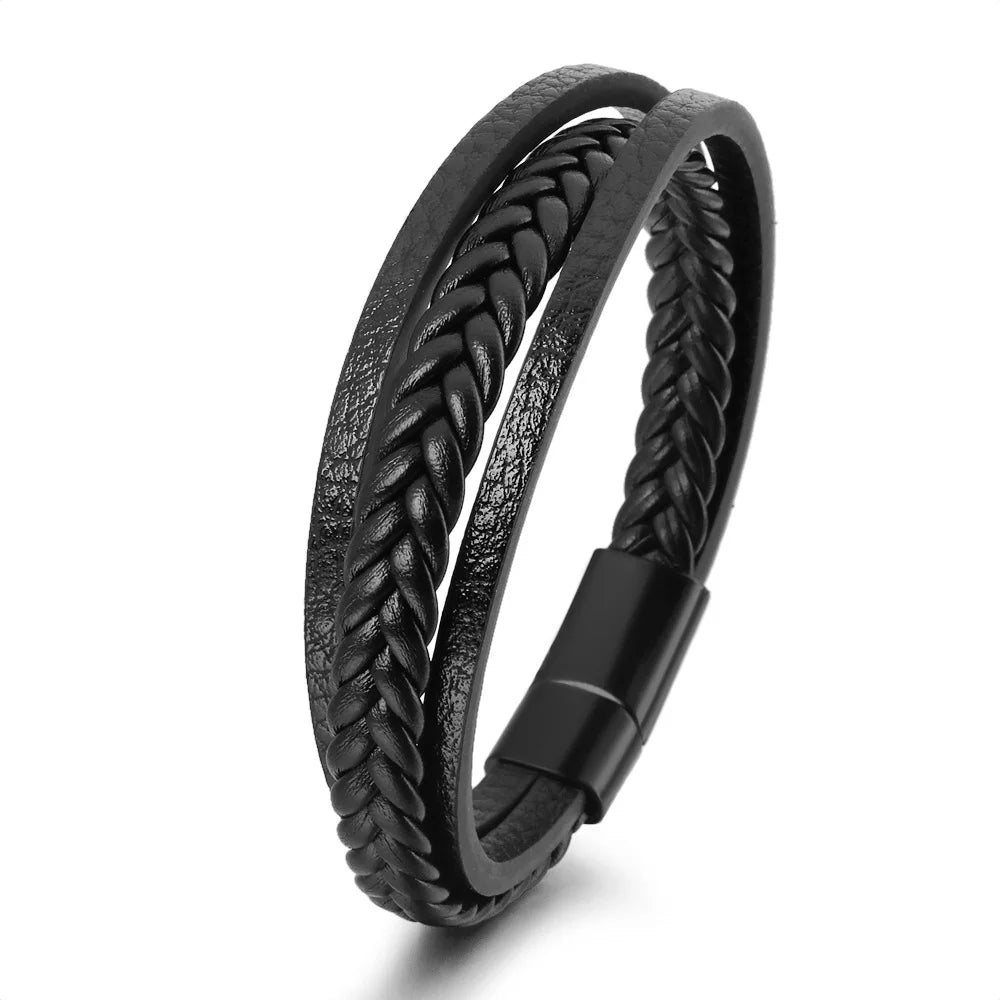 Trendy Leather Bracelets For Men Multilayer Braided Rope - Smarsty