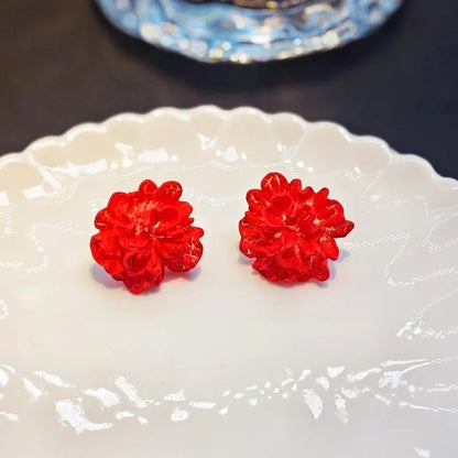 Enamel Flower Stud Earrings Cute Crystal Five Petal - Smarsty