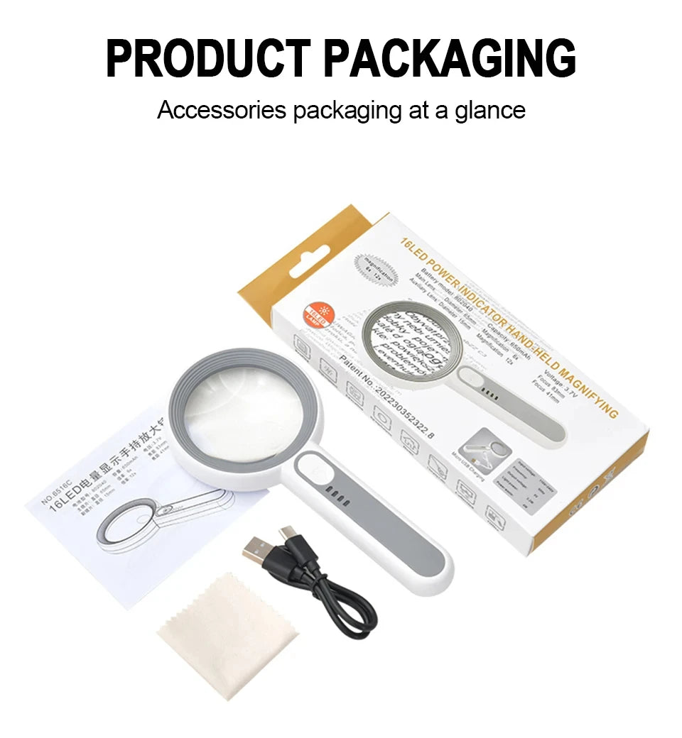 Rechargeable Handheld Magnifier with LED Light for Easy Reading - Smarsty