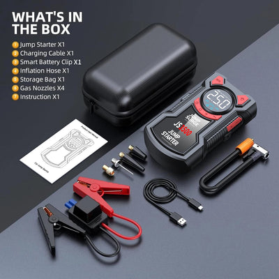 5-in-1 Multifunctional Air Pump Jump Starter with Air Compressor 3000A Peak/150PSI Battery Jump Starter Digital Tire Inflator - Smarsty