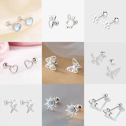 925 Silver Tragus Piercing Helix Studs Butterfly Heart - Smarsty