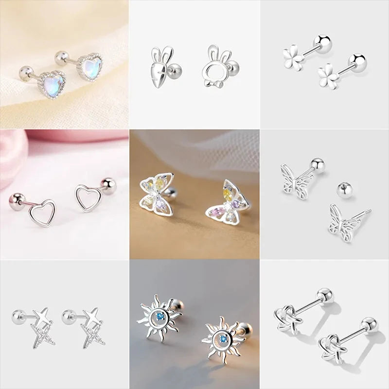 925 Silver Tragus Piercing Helix Studs Butterfly Heart - Smarsty