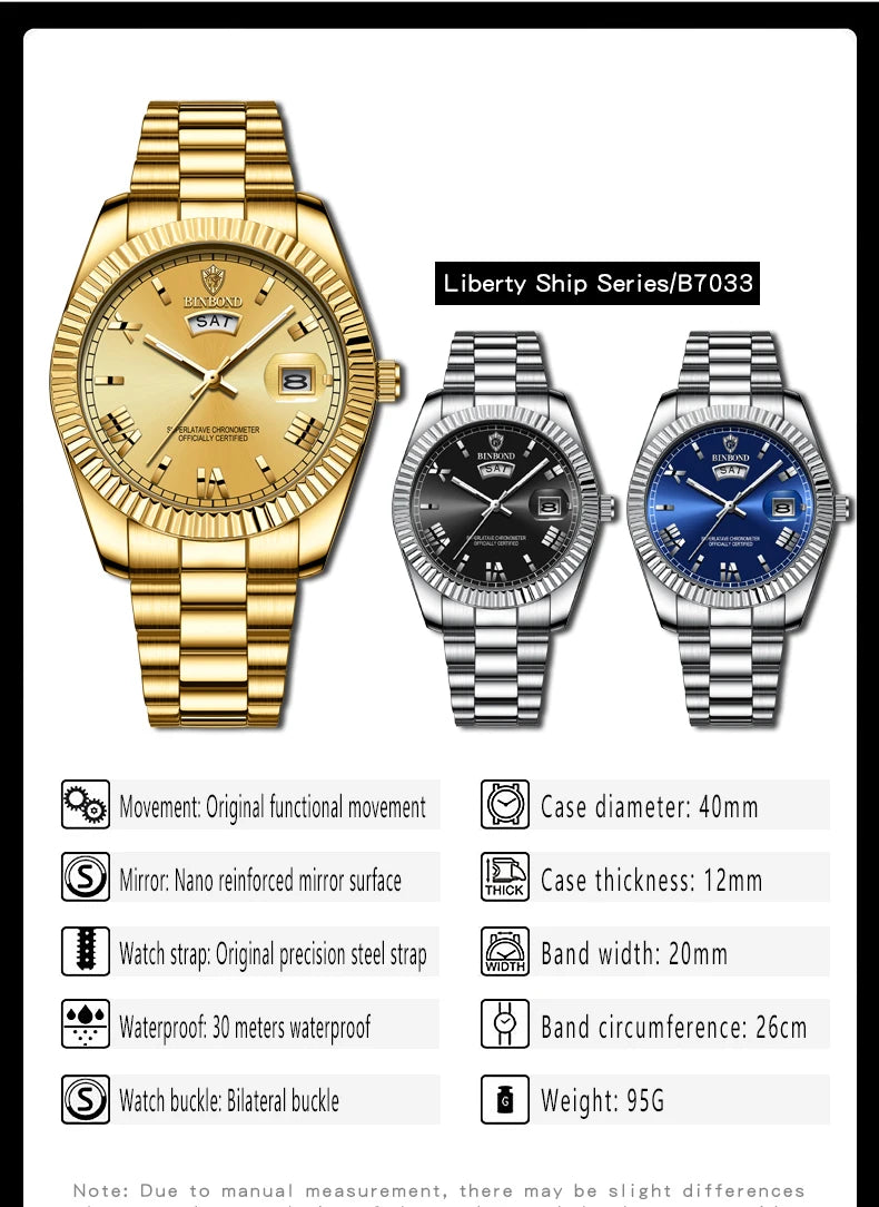BINBOND Men's Waterproof Quartz Watch with Luminous Features - Smarsty