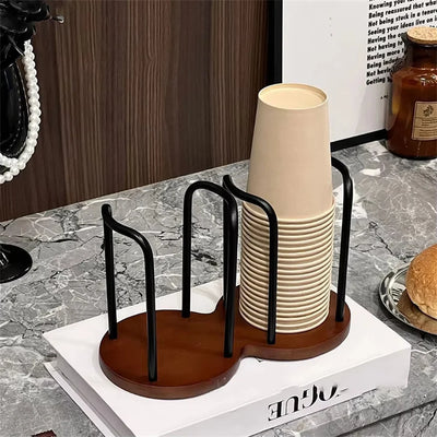 Disposable Cup Storage Holder Rack Shelf Water Tea Cups Wood Dispenser with Longer Stick Mug Display Stand Organizer Supplies by Smarsty