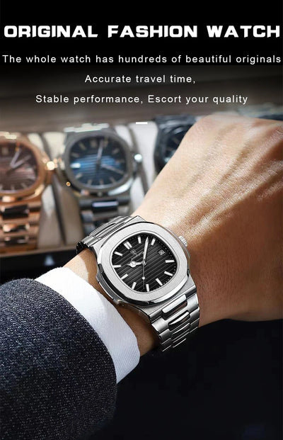 Luxury Waterproof Square Men Wristwatch with Luminous Date - Smarsty