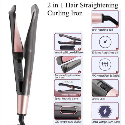 2 in 1 Hair Straightener and Curler with Fast Heating - Smarsty