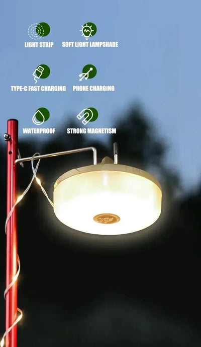 Camping String Lights,33Ft Light with Lanterns (2 in 1 Design),Camping Lights 2000mAh,IPX6 Waterproof,Rechargeable Flashlights by Smarsty