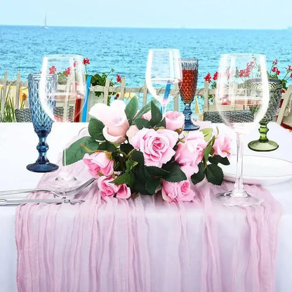 Pink Cheesecloth Table Runner for Romantic Weddings - Smarsty