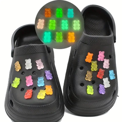 10/20pcs Glow-in-the-Dark Cute Bear Shoe Charms - Luminous DIY Shoe Decoration Accessories for Clogs - Smarsty