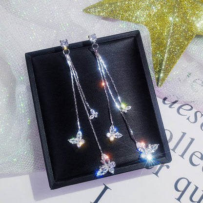 Long Crystal Tassel Butterfly Dangle Earrings for Women - Smarsty
