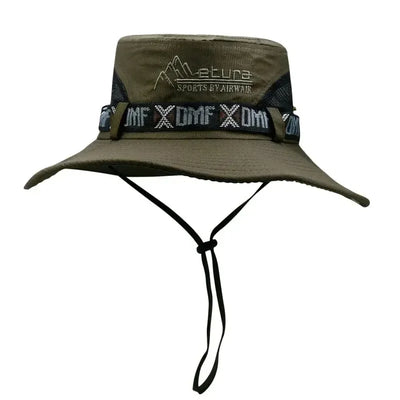 Summer Men Bucket Hat Outdoor UV Protection Wide Brim Panama Safari Hunting Hiking Hat Mesh Fisherman Hat Beach Sunscreen Cap - Smarsty