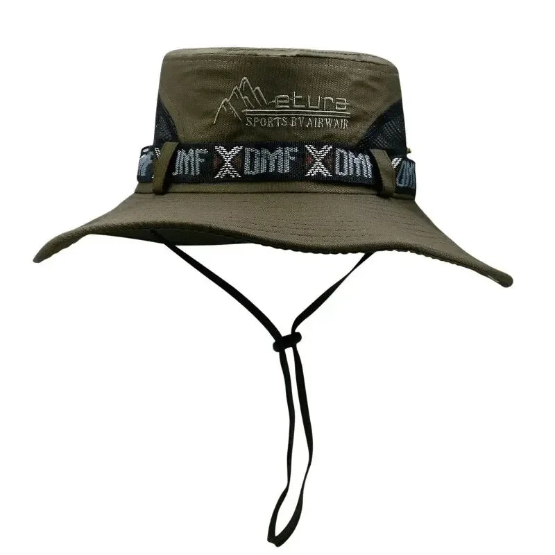 Summer Men Bucket Hat Outdoor UV Protection Wide Brim Panama Safari Hunting Hiking Hat Mesh Fisherman Hat Beach Sunscreen Cap - Smarsty