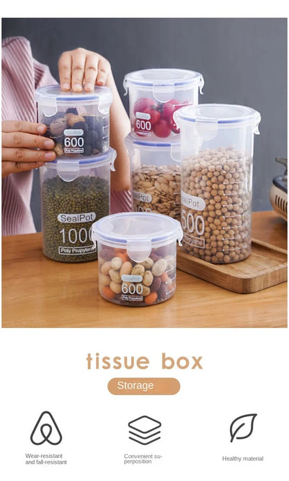 4Pcs Sealed Storage Box Transparent Kitchen Food Grain Organizer Storage Tank Plastic Large capacity Moisture-proof Sealed Jars