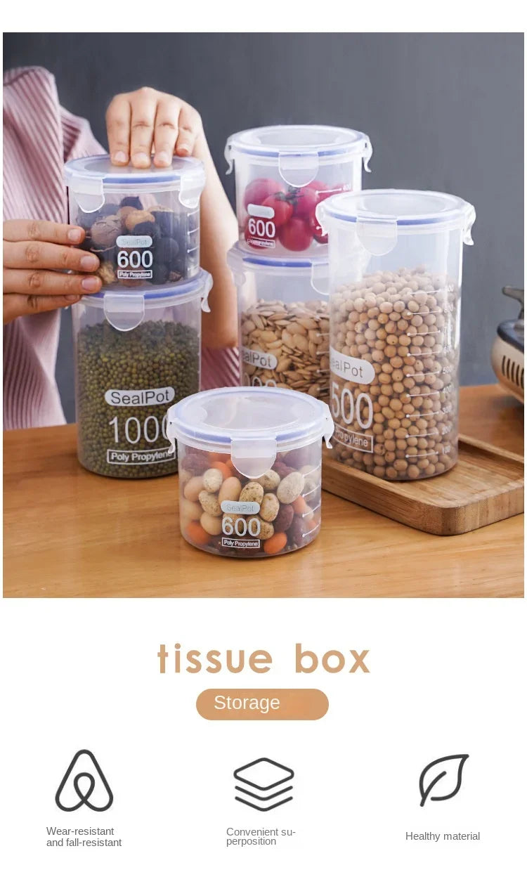 4Pcs Sealed Storage Box Transparent Kitchen Food Grain Organizer Storage Tank Plastic Large capacity Moisture-proof Sealed Jars