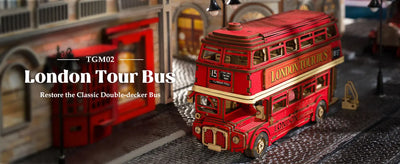 Robotime rolife London Tour Bus 3D Wooden Puzzles Wood Model Toy Car to Build Crafts Collectibles Gifts for Boys Girls - Smarsty
