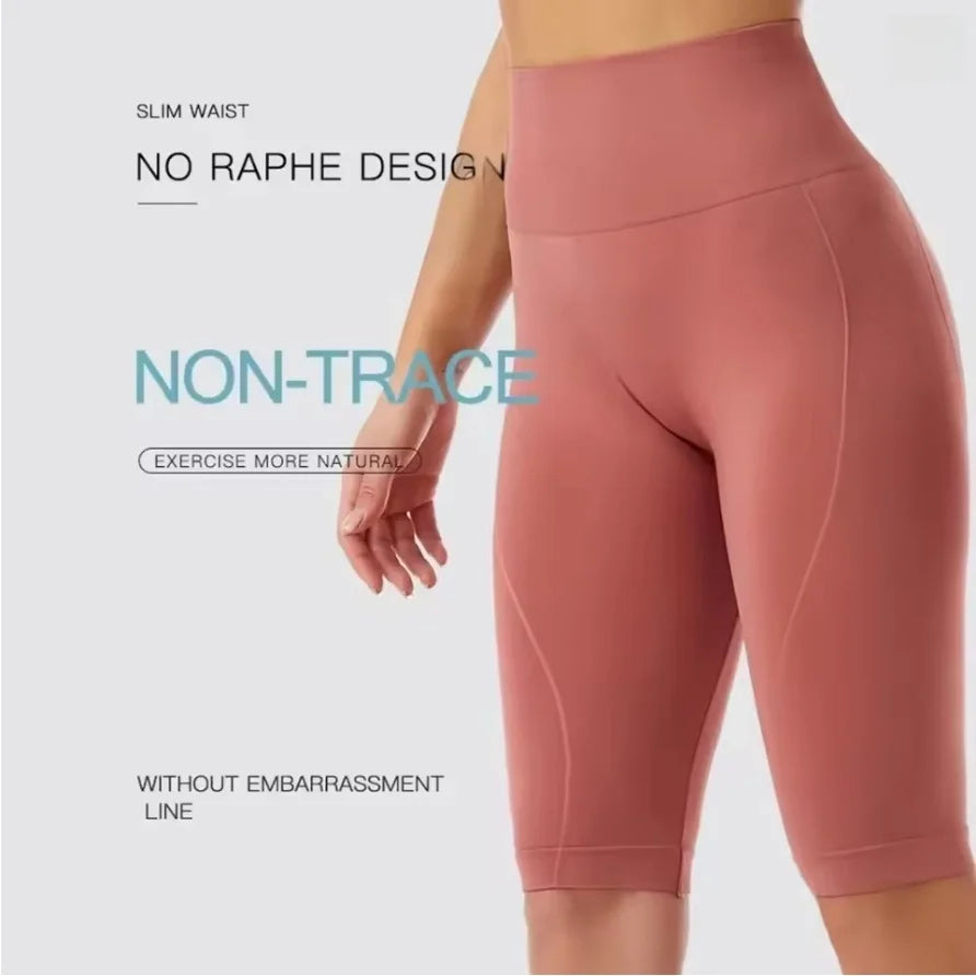 High Waist Sports Biker Shorts Women Naked Feeling Workout Push Up Leggings Tummy Control Yoga Running Fitness Gym Slim Pants - Smarsty