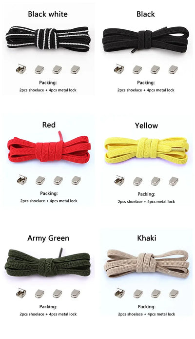 No Tie Shoe Laces Flat Elastic Shoelaces for Sneakers Tieless Shoelace Expand Shoestrings One Size Fits All Adult and Kids Shoes - Smarsty