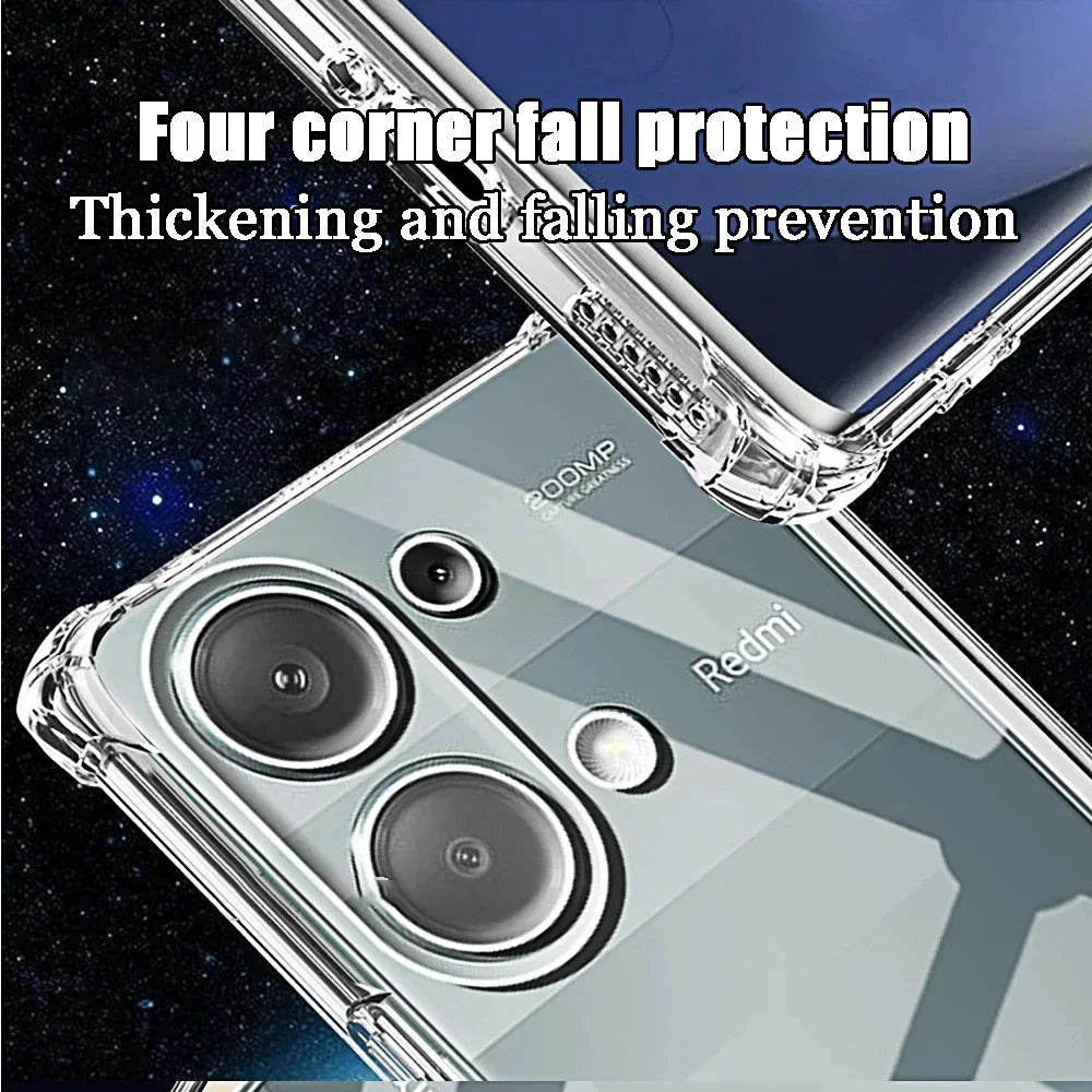 Clear Phone Case For Xiaomi Redmi Note 13 14 12 11 10 9 Pro Plus 5G Shockproof Transparent TPU Bumper Cover Soft Silicone Funda