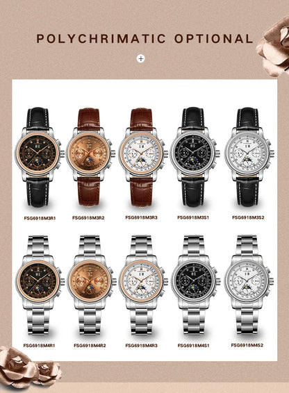 Luxury Women's Automatic Mechanical Wrist Watch with Diamond Moon Phase - Smarsty