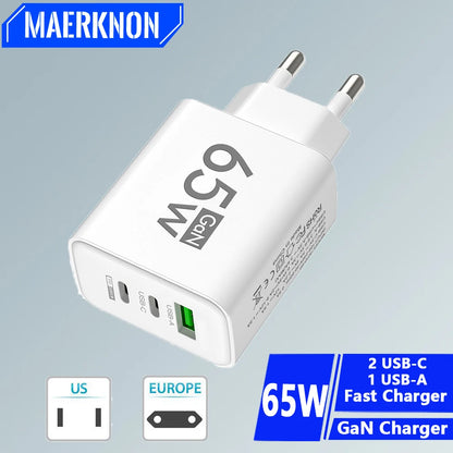 GaN 65WMax USB C PD Ultra Fast Charging Wall Charger - Smarsty