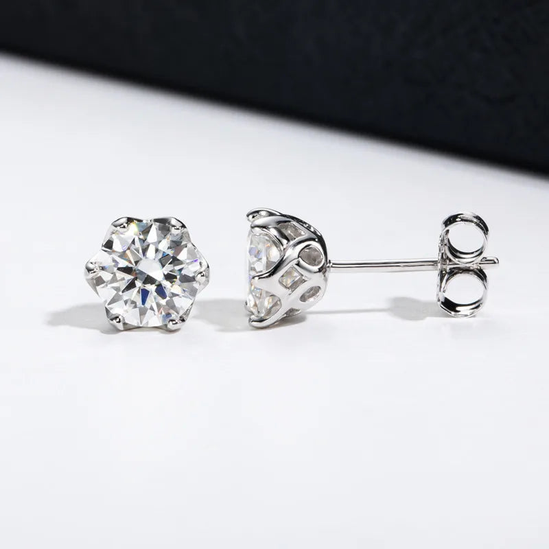 Moissanite Stud Earrings Sterling Silver VVS D Sparkle - Smarsty