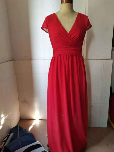 Women's Short-Sleeved Chiffon Evening Dress, Female Party Dress, Monochromatic, Bohemian, Long, Elegant, New, 2022 - Smarsty