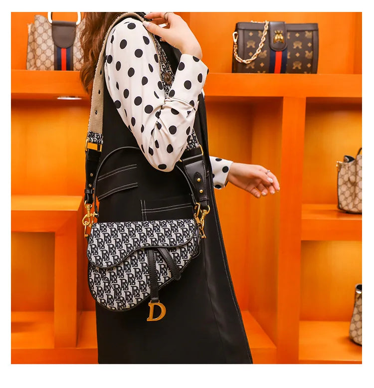 Studded Embroidered Shoulder Crossbody Bag Saddle Handbag - Smarsty