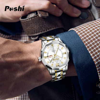 Poshi Men's Waterproof Luminous Quartz Watch with Dual Calendar - Smarsty