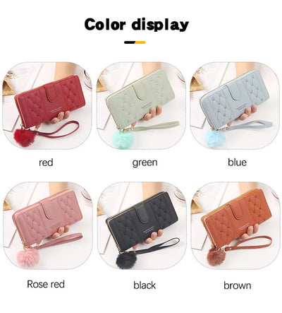 Women Long Wallet Pu Leather Card Holder Large Capacity Hasp Zipper Coin Purse Multi Card Organizer Cell Phone Wristlet Handbag - Smarsty