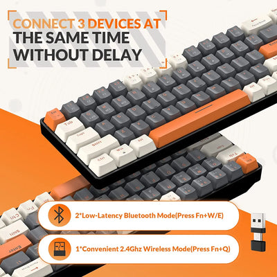 RK68 60% Wireless Mechanical Keyboard, Bluetooth 5.0/2.4GHz with Dual Mode 2-in-1 Receiver, 68-Key Hot-Swappable Gaming Keyboard - Smarsty