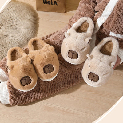 Cute Capybara Cotton Slippers Women Autumn Winter Indoor Soft Sole Warm Fur Slides Woman Comfort Non Slip Home Slippers Female - Smarsty