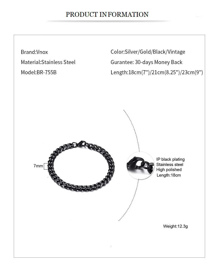 Vnox Men's Stainless Steel Cuban Link Chain Bracelet - Smarsty
